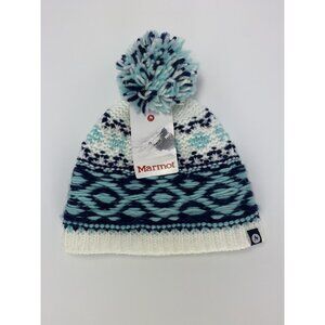 Marmot Tashina Hat Womens Arctic Navy Womens Blue White Winter Beanie New